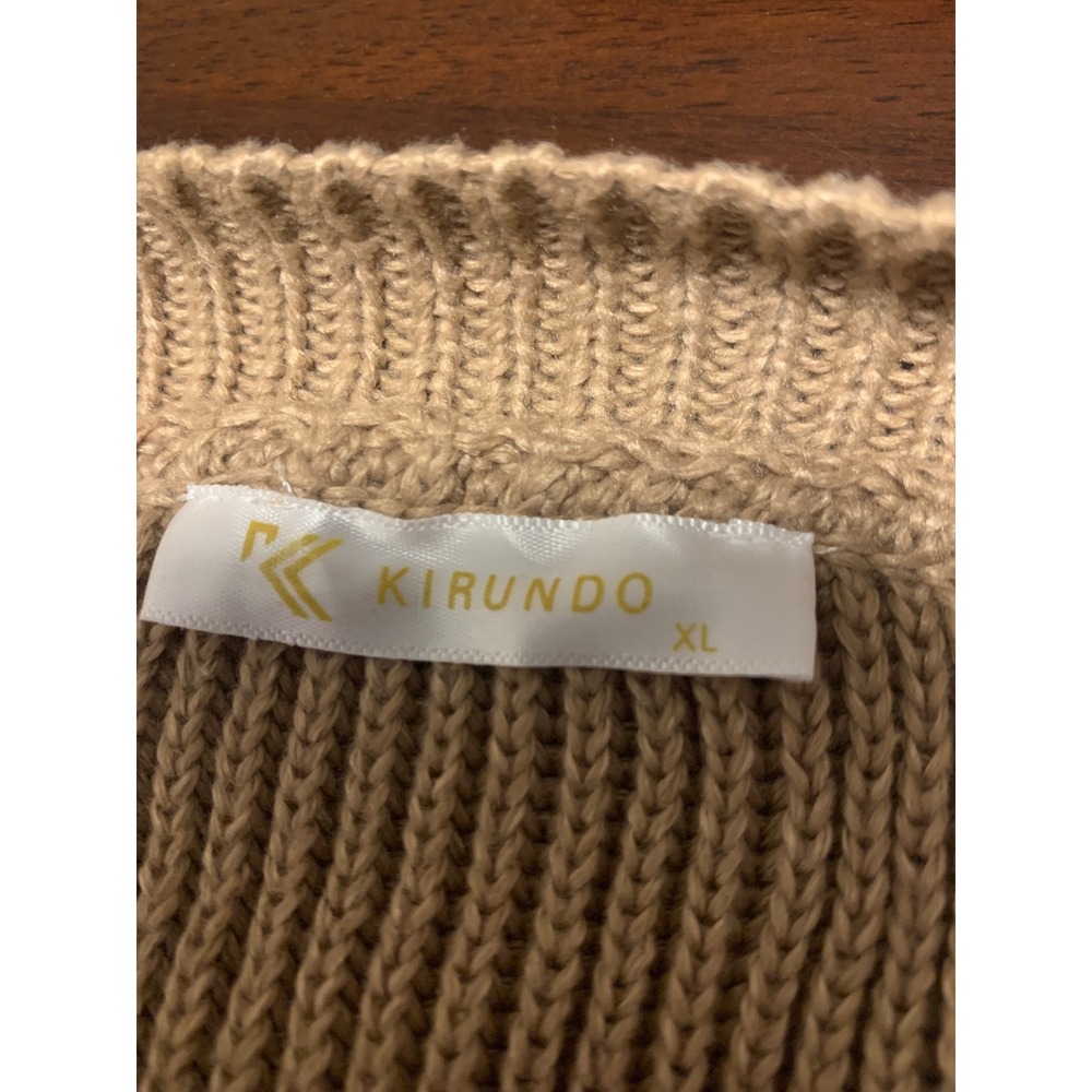 KIRUNDO XL Tan Ribbed Tiered Puff Sleeve Crewneck Sweater Pullover - Picture 4 of 8
